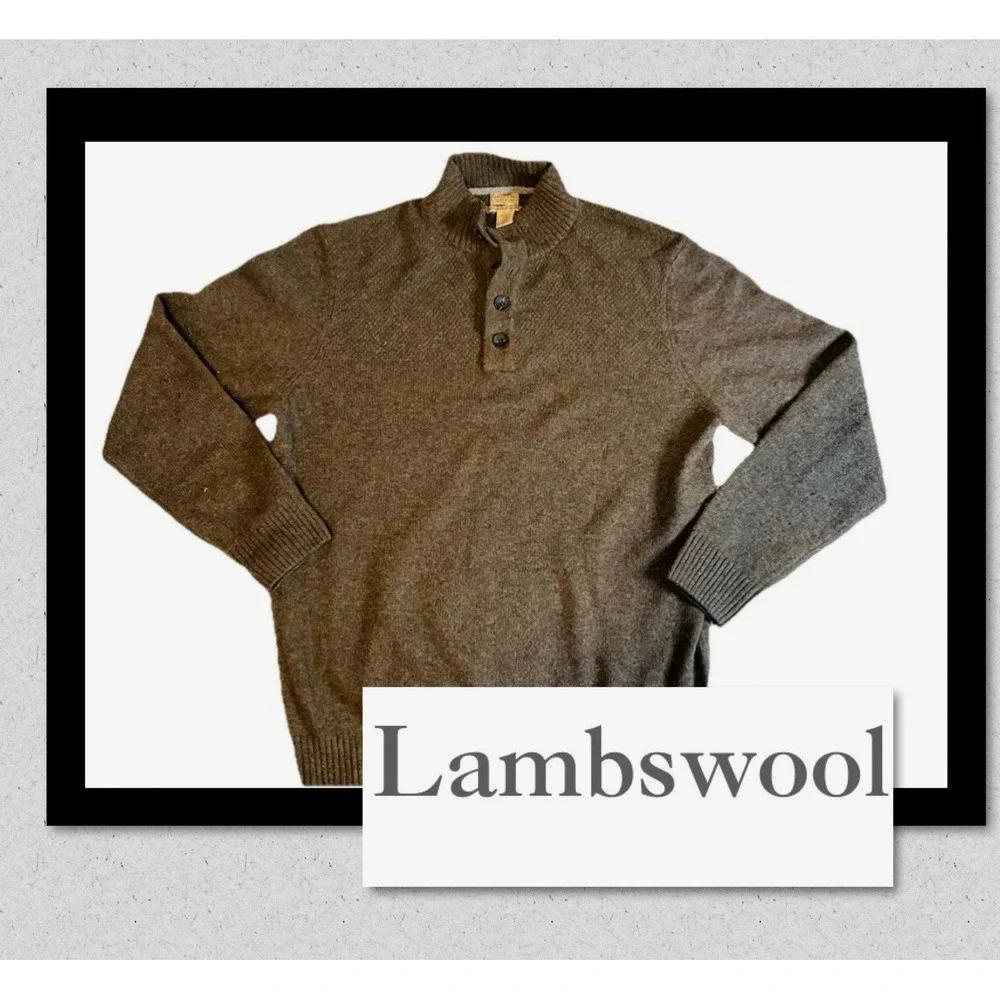 Telluride Brown Sweater Mens XL Brown Lambswool Blend 1/4 Quarter Button XL